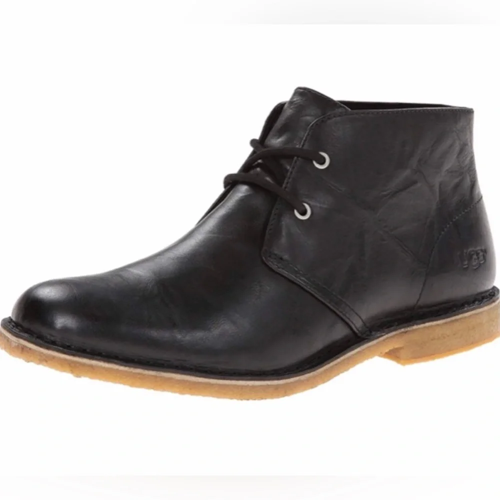 Ugg Mens Black Leather Chucka Boots Size 10 Minimalist Neutral Office Classic